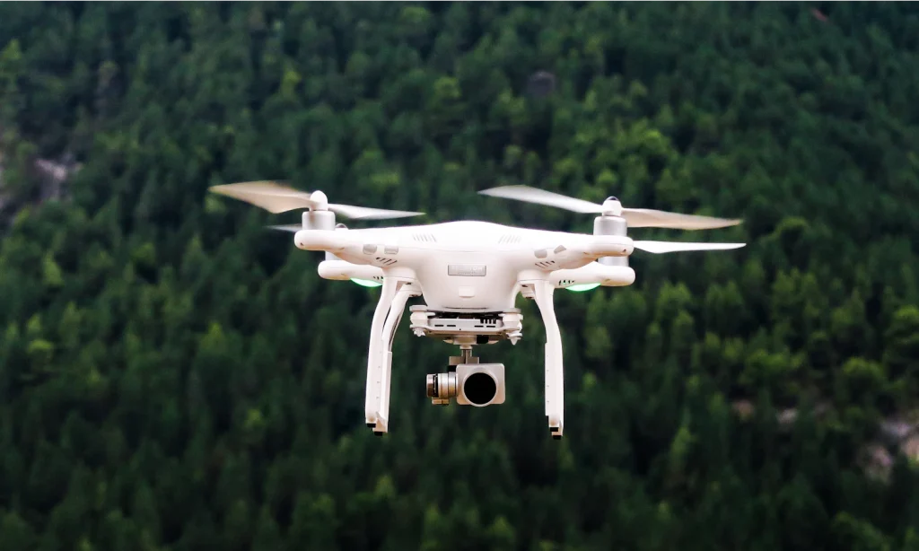 Autonomous UAV drone flying against a dramatic sky