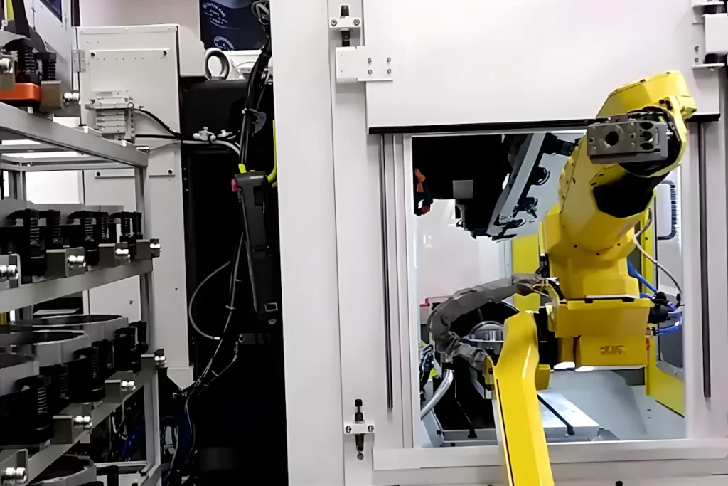 Industrial robotic arm on an automated assembly line